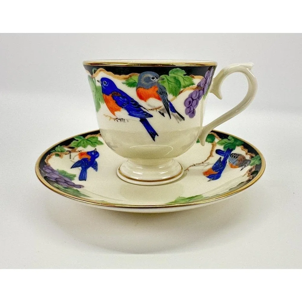 Lenox Birds of America Blue Bird Cup Saucer Gold Trim USA Vintage 1990s